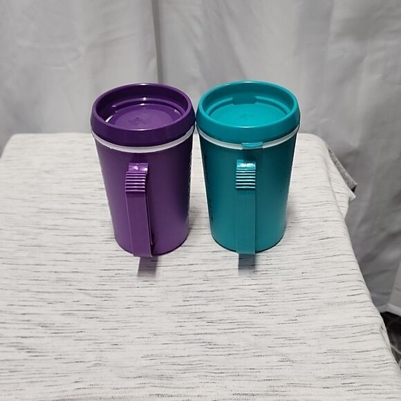 2 Rare Vintage Coke Coca-Cola Teal and Purple Travel Mug Thermal 90's  - Picture 3 of 4